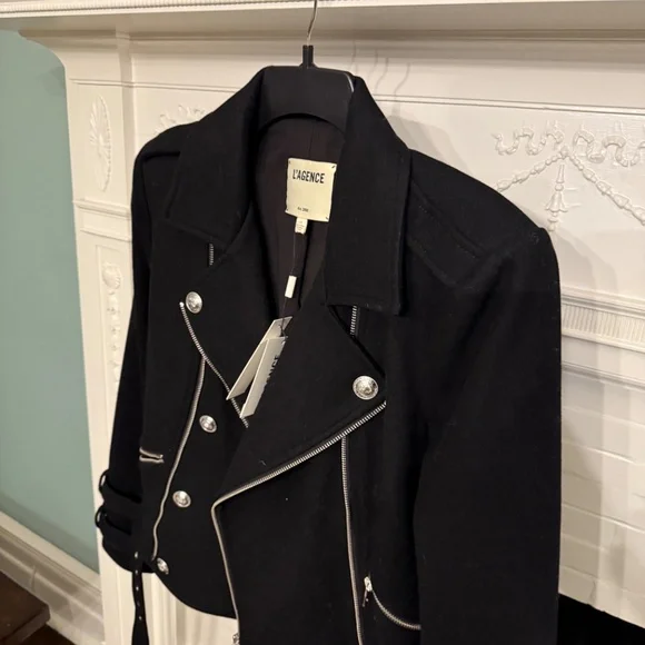 L'Agence NWT Wool Long Sleeves Black Biker Jacket Size L - Picture 2 of 3